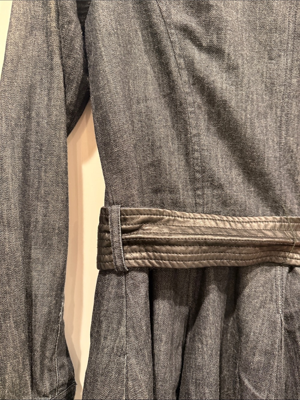 Lauren Ralph Lauren Dark Blue Denim Trench with Leather-Trim Belt - Picture 7 of 9
